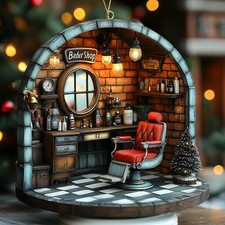 Custom Vintage Barber Shop Christmas Ornament, Retro Red Chair Tree Decor Gift