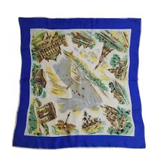 Vintage Silk Scarf Souvenir Paris 40s 50s Theme Square Women's 31'' X 29''