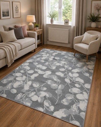 Quality grey flower print - grey, rug