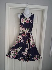 Papaya Matalan navy blue pink floral Fit Flare dress Wedding races summer 14