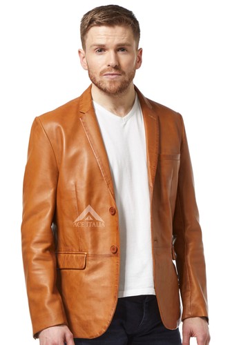 Mens leather blazer - mens, tan