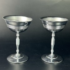 2 Vintage Metal Toasting Glasses Art Deco Bar Cart