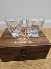 Whiskoff Whiskey Wooden Box Gift Set 2 Glasses, Rocks, Slate Coasters, Tongs