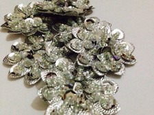 Pack Of 5 Silver Beaded Flower Motifs , Applique, Xmas (36mm Approx In Size)