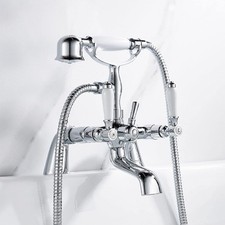 New/ Unused LuckyHom TRADITIONAL BATHTUB MIXER TAP Chrome & White BOXED - G24