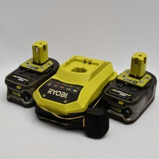 2x Genuine Ryobi One+ RB18L40 4Ah Lithium Batteries with BCL14181H Charger (U)