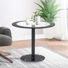 90cm Round Dining Table With Tempered Glass Home Kitchen Glass Top & Metal Legs