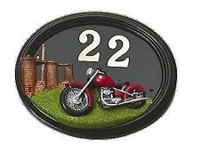 Motorbike - Hand Painted House Sign / Plaque with Number