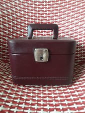 Vintage Burgundy Vanity Case Make Up Toiletries Travel Bag With Mirror