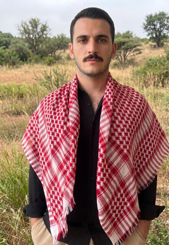 Red herringbone keffiyeh scarf - herringbone,
