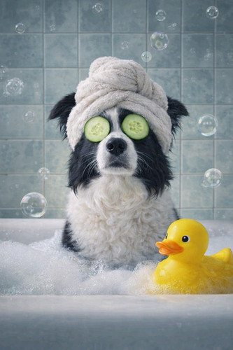 Border collie spa bathroom - border,