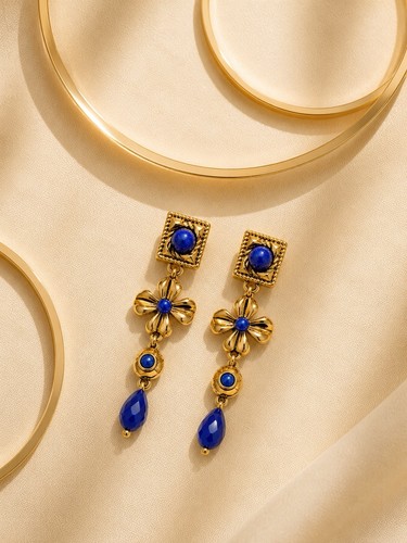 Vintage cobalt blue floral - cobalt,