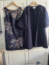 New Monsoon Navy Blue Floral Embroidered Dress and Coat