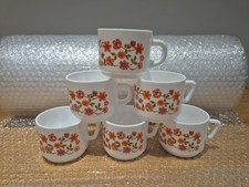 70s Vintage Retro Arcopal Scania Cups – Floral Orange Set of 6 – Great Condition