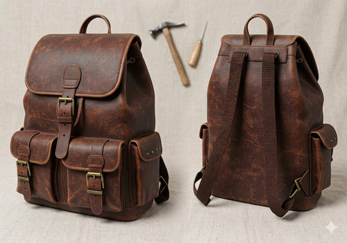 Distressed leather backpack - distressed,