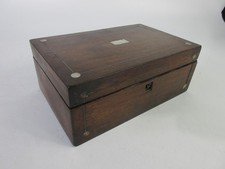 Antique Victorian Wooden Jewellery/ Trinket Box w/ Pearl Inlay, Painted Interior