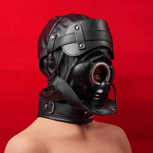 Leather slave bondage hood - leather,
