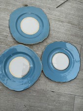 Three  Colclough Blue Tea Plates In Good Used Condition With Gold Line Decor
