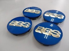 BBS Wheel Center Caps 70mm Genuine Emblem Blue Silver 3D Logo w/ Ring Set 4pcs