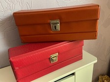 Vintage Cassette Holders Cases Storage for 16 Cassette Tapes each Red & Orange