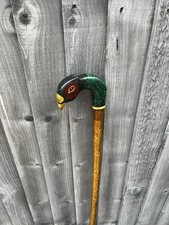 Vintage  Pheasant Painted Carved Wooden Walking Stick
