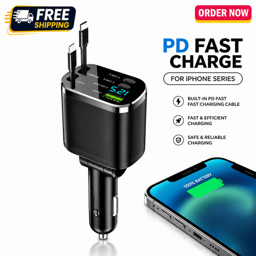 Retractable car charger - 5-in-1,