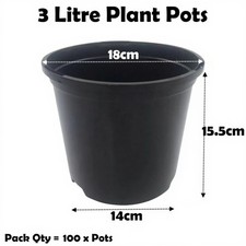 3 Litre Black Plant Pots