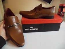 Brown leather red - red, men's