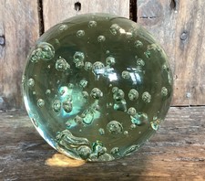 GLASS DUMP PAPERWEIGHT  DOORSTOP WITH BUBBLES LIGHT GREEN VICTORIAN