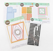 Sizzix Set of 4 Abstract Die Sets & 24 Sentiment Stamps  - Lot 4068