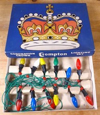 Set Vintage Coronation Crown Christmas Fairy Lights Original Box 1953 Crompton
