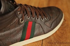 Gucci GG Brown Leather Hi High Tops Trainers Sneakers Men's UK 9 G US 10 EU 43