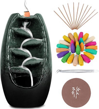 Backflow Incense Burner with 120 Cones & 30 Sticks - Ceramic Smoke Waterfall, Gr