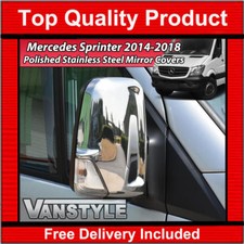 FITS MERCEDES SPRINTER 14-18 CHROME WING MIRROR COVERS STAINLESS STEEL PAIR TRIM