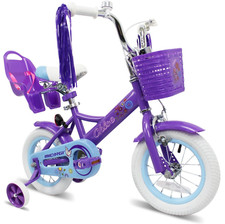12" Girl  2 3 4 5 years Kids Bike Training Wheels & Brake Doll Carrier Bicycle