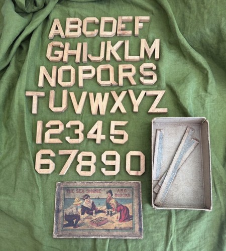 Antique wooden alphabet blocks - wooden,