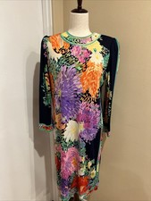 Vintage Leonard Paris Black Floral Dress Sz M