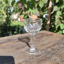Georgian Wine / Sherry Glass Early Lens Cut Hand Blown c1820 Sheared Pontil