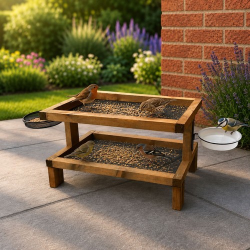 Wooden ground bird feeder - bird,