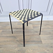 Retro Vintage Small Mid Century Modern Black & White Chequered Metal Stool
