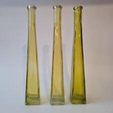 Tall Green Glass Single Stem Vases X 3 Vintage Retro Bottle Top Square Base 12"