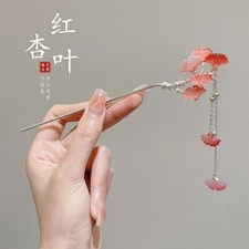 Chinese Red Ginkgo Hair Stick