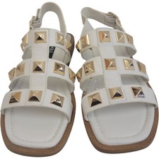 M&S White Leather Studded Gladiator Sandals Wide Fit UK Size 3.5