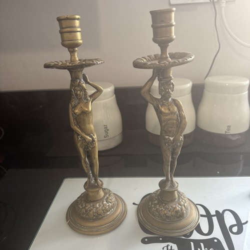 Adam eve cast brass candle - brass,
