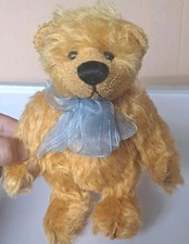 Deb Canham Collectors Bear - Gold Teddy Bear 18cm Blue Ribbon  Collectable 