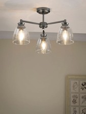NEXT Pewter Grey Brompton 3 Light Flush Fitting Ceiling Light