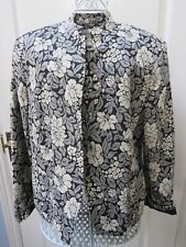 Rena Rowan Nehru Jacket Size 14 16 Grey Floral Cotton Mix Pockets Designer 90s