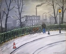 Watching the Mill Town :  Northern Art Oil Painting by Reg Mummery 16" X 12"