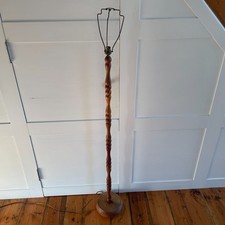 Vintage Wooden Floor Lamp Bobbled Stem Mid Century Retro Round Base Freestanding