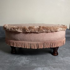 Vintage Sherborne Style Foot Stool Pouffe Fringed Pink Fabric. Pre Owned 